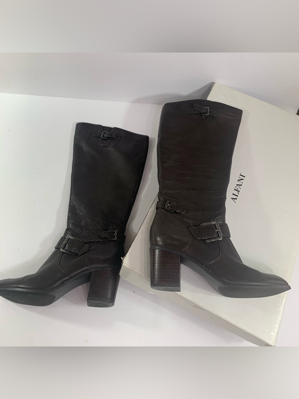 Alfani Pebble Leather Maren Brown Leather Mid-Calf Heeled Boots -8